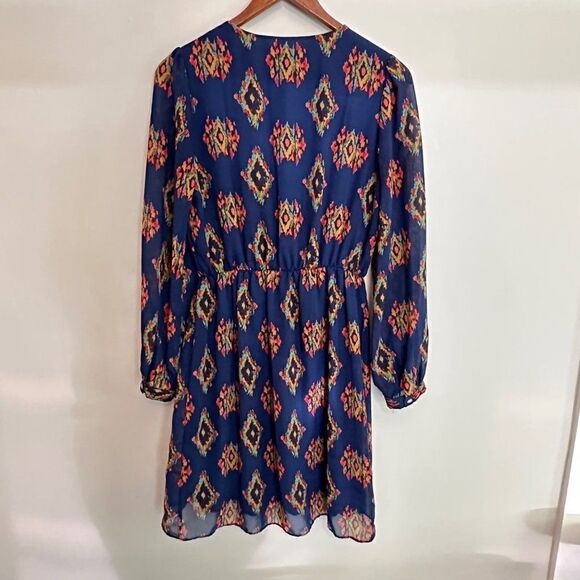 Lulu's Honey Punch That's a Wrap Dress Womens Small Blue Gold Print Tulip Skirt - Picture 2 of 11